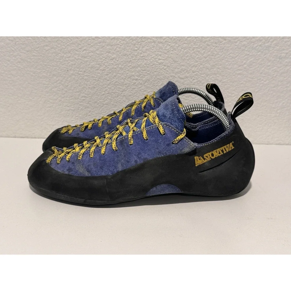 La Sportiva Climbing Shoes Mens US 9.5 EU 43 Blue Suede Lace Up Rock Gym Yellow